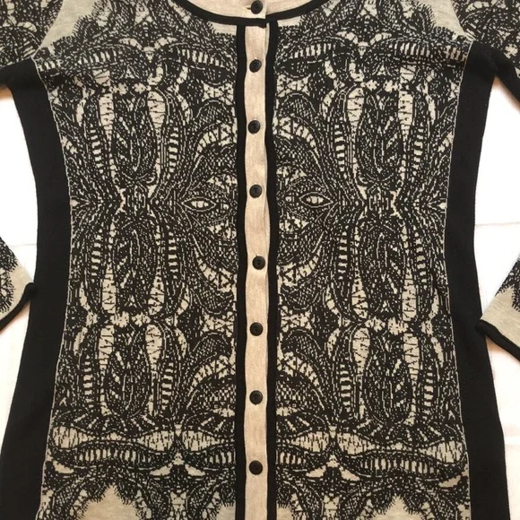 Nic+Zoe Taupe & Black Lace Look Button Front Cardigan Sweater Women’s small EUC - Picture 6 of 14